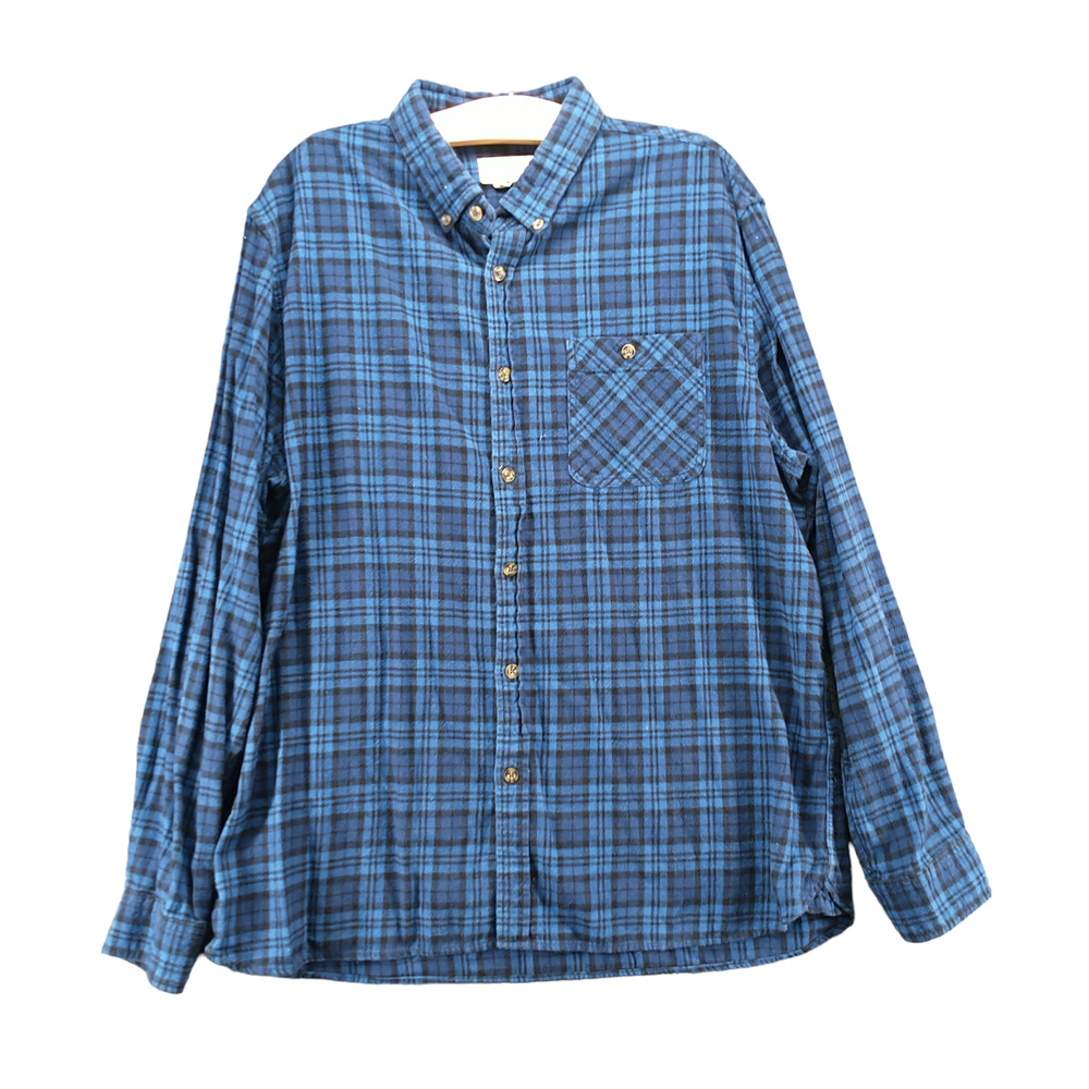 Boston Traders Men's Flannel Button-Down Shirt Blue Black XXL Plaid 100% Cotton